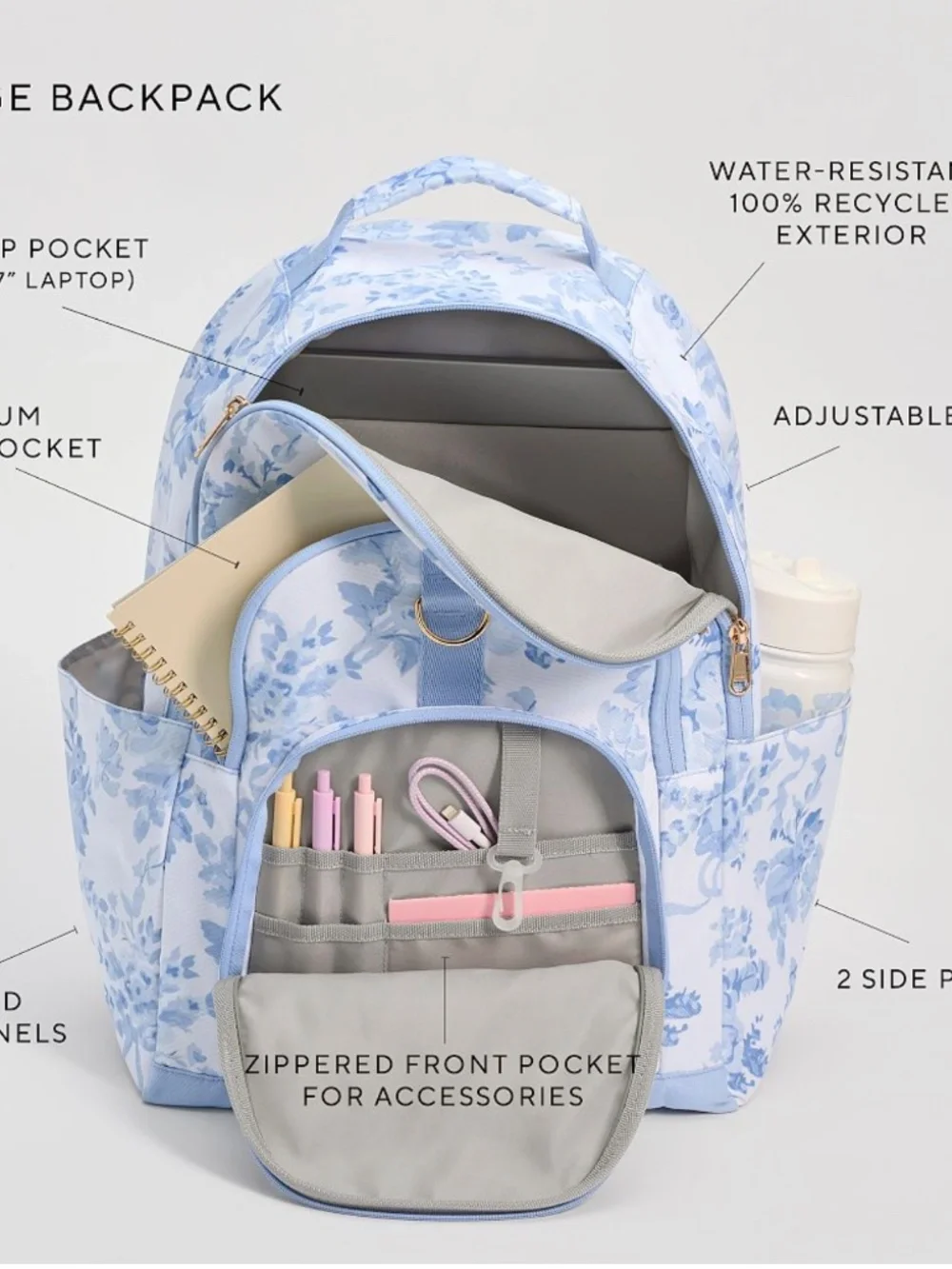 Pottery Barn Teen floral blue Gear Up Large Backpack